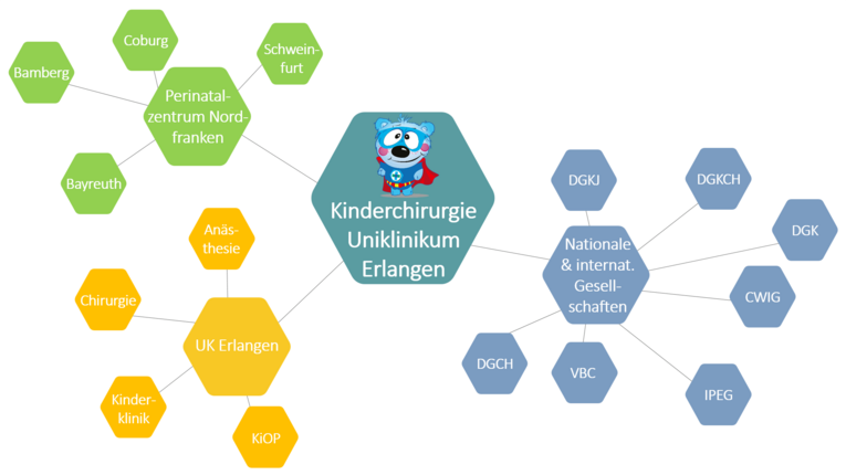 Die Grafik zeigt das Netzwerk der Kinderchirurgie Erlangen